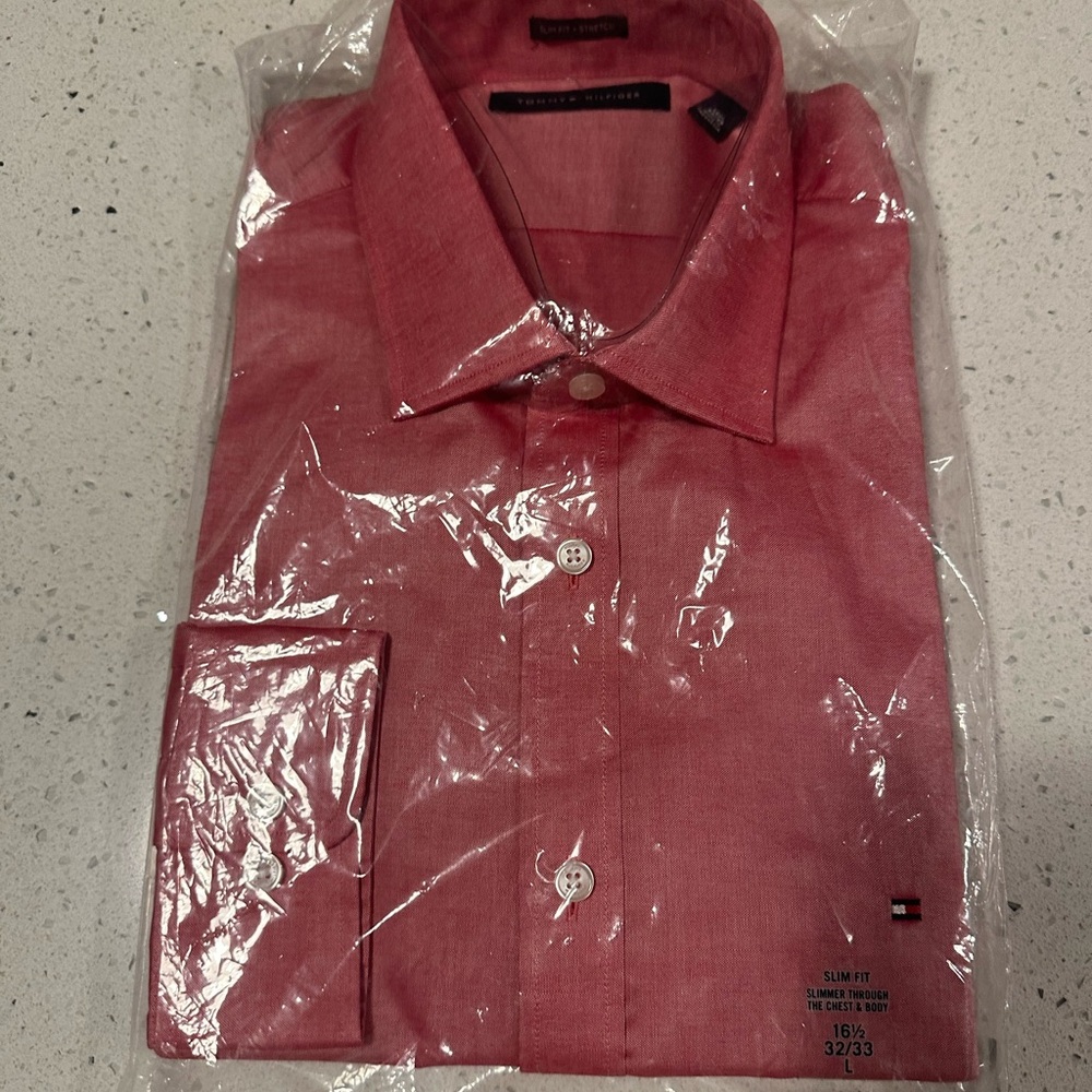 Tommy Hilfiger dark pink/ cherry dress shirt L, brand new in packaging NWT
